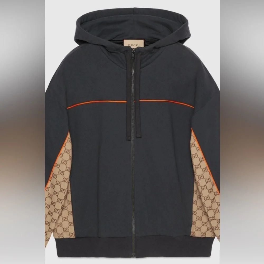 Men's Gucci, cotton jersey, zip jacket/hoodie signature GG Supreme size large
